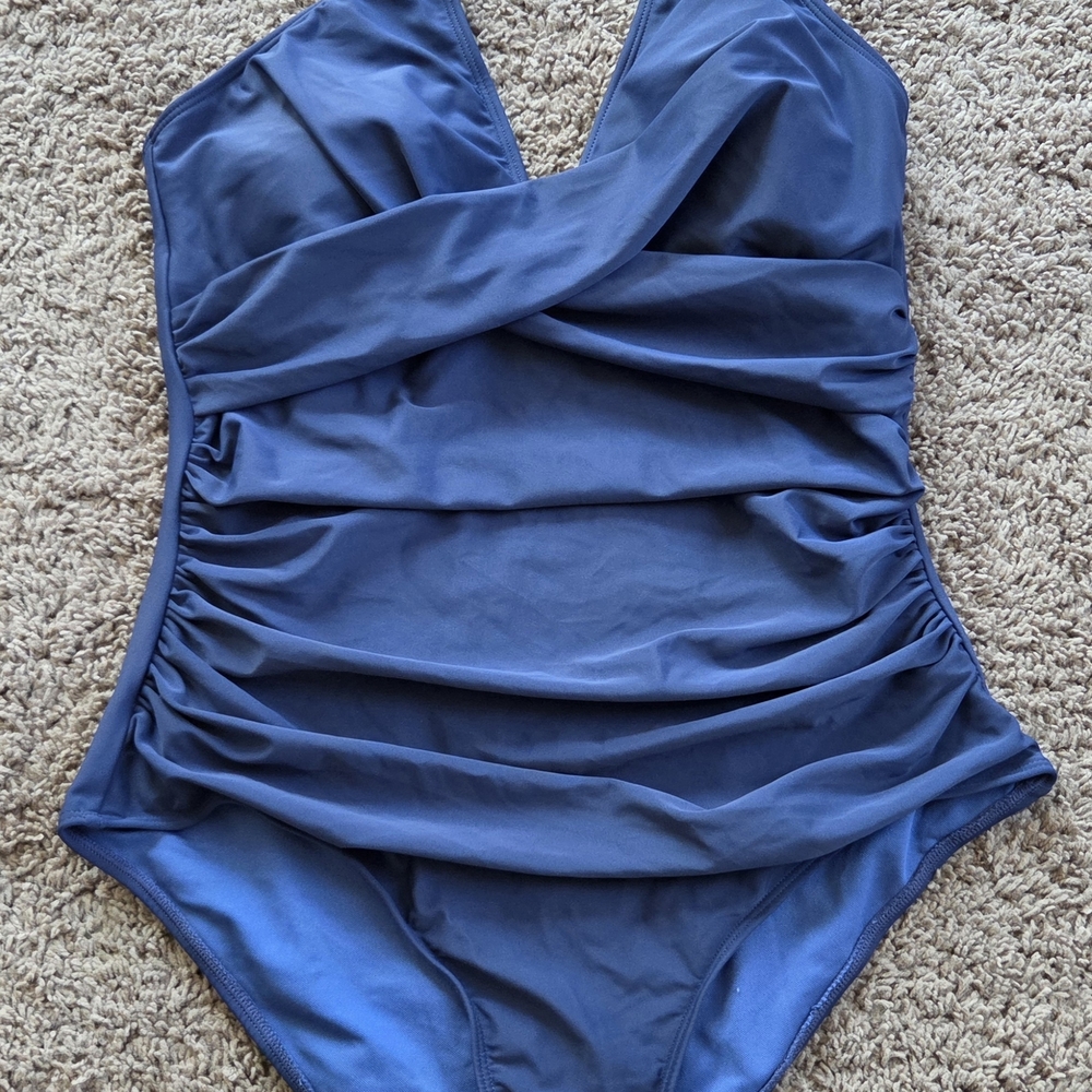 Cocopear Blue Halter Swimsuit One-Piece Slimming XL Side Ruching